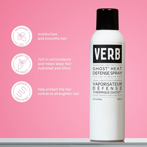 VERB Ghost Heat Defense Spray - Weightless Heat Protection + Shine - for Fine to Medium Hair - Vegan, Free of Harmful Sulfates