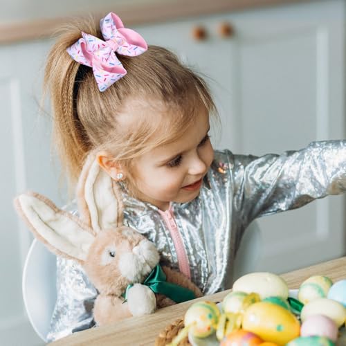 2Pc Birthday Hair Bow Clips Gift for Girls Ages 1-6, 4.3in Pink Confetti Sprinkle Hair Barrettes for Toddler Kid Teens Ice Cream Birthday Party Dress Decor Accessories