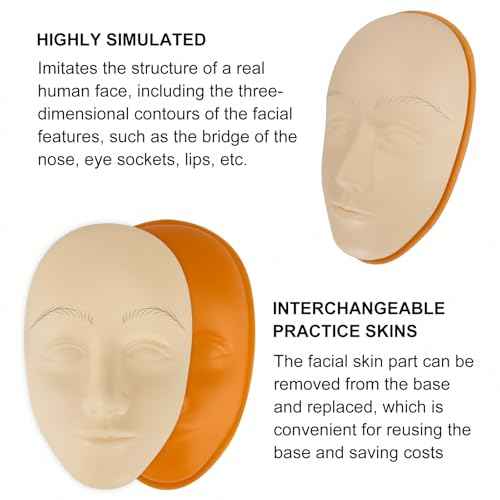 Guapa 5D Nano Eyebrow Practice Head with Stand ? Silicone Face Model for Eyebrow, Eyeliner & Lip Training ? Preprinted Skin for Beginners and Artists