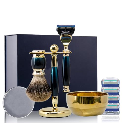 Premium Shaving Kit for Men - Luxury Complete Grooming Set, Safety Razor, Badger Hair Brush, Stand, Soap, Bowl, Replacement Heads