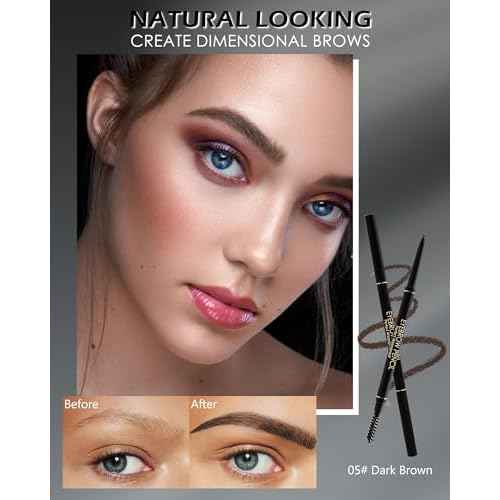 12Pcs Waterproof Dark Brown Eyebrow Pencil Set, Professional Brow Micro Eyebrow Retractable Pencil, Ultra Fine Long Lasting for Perfect Eye Liner Brows Eye Makeup Shaping & Filling Brow Gel Pen- 05