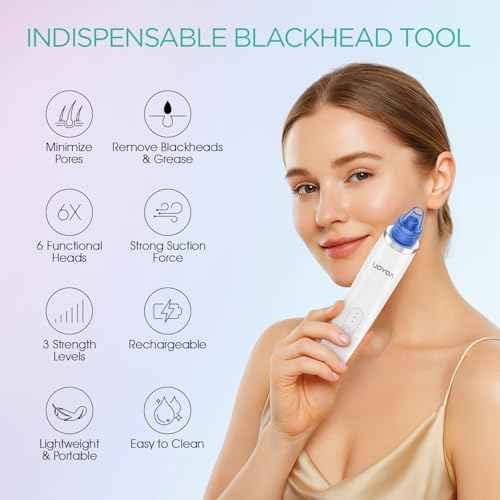 VOYOR Blackhead Remover Pore Vacuum - Electric Face Vacuum Pore Cleaner Acne White Heads Removal with 6 Suction Heads (BR410)
