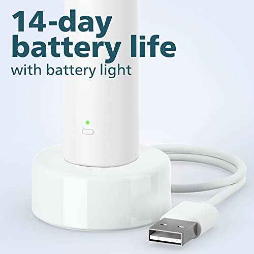 Philips Sonicare 4100 Rechargeable Electric Toothbrush, with Pressure Sensor, 2 Intensity Settings, SmarTimer and QuadPacer, 14-Day Battery Life, White, Model HX3681/23