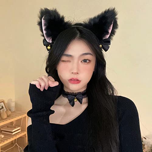 Black Cat Ears Headband Women Ears Costume Kitty Ears Headband for Cosplay Halloween Christmas Party Daily Decoration