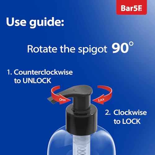 Bar5F Plastic Bottles with Pump Dispenser, 8 oz | Leak Proof, Empty, Clear Refillable, BPA Free for Body Wash, Moisturizer, Face Cream, Liquid Soap | Black & White Pumping Caps | Set of 2