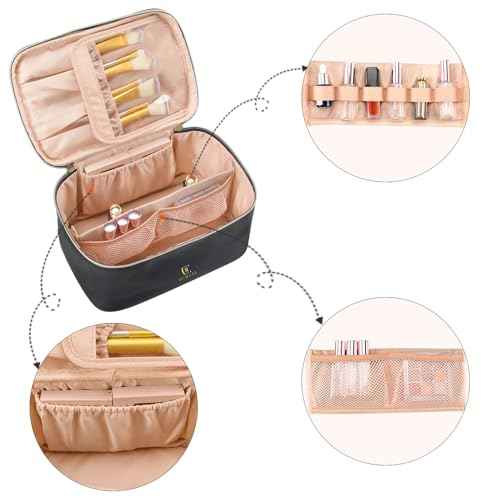 OCHEAL Makeup Bag, Portable Cosmetic Bag, Large Capacity Travel Makeup Case Organizer, Black For Women Toiletry Bag for Girls Traveling With Handle and Divider