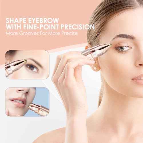 VG VOGCREST Eyebrow & Facial Trimmer: 2 in1 Rechargeable Facial Hair Removal & Eyebrow Shaver - Body Razor with Built-in LED Light (Rose Gold)