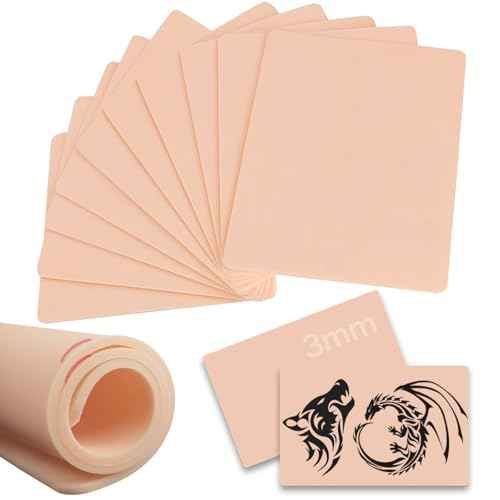 Tattoo Skin 3mm - Usiriy 10pcs Fake Skin 6x8" Practice Skin Thick Synthetic Skins Soft Skin Practice Pads Tattoo Supplies for Tattoo Artists and Beginners