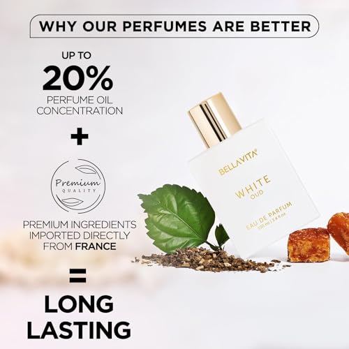 BellaVita Luxury White OUD Unisex Perfume 100Ml | Premium Arabic Men and Women Perfumes | Notes of Artemisia, Musk, Oud Vetiver and Freesias | Exquisite Unisex Arabian Perfume for Women & Men