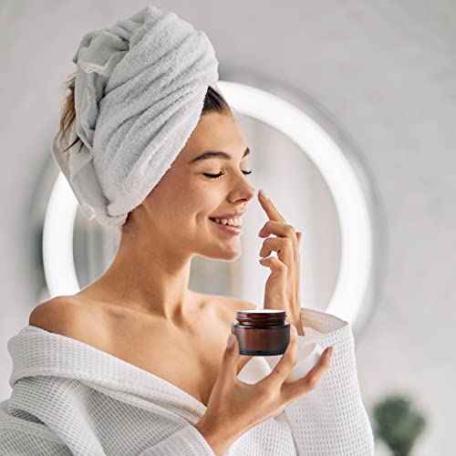 1oz Glass Jar with Lid, Hoa Kinh 25Pack Amber Round Containers Cosmetic Glass Jars with Inner Liners and Black Lids Travel Jars for Storing Lip and Body Scrub, Lotion, Body Butter, Bath Salts, Liquid