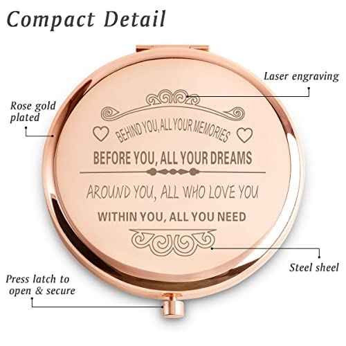Stocking Stuffers for Adult Teen, Inspirational Gifts for Women Girls, Unique Christmas Birthday Gifts for Her Mom Wife Sister Daughter Niece Friends, Personalized Engraved Compact Mirror