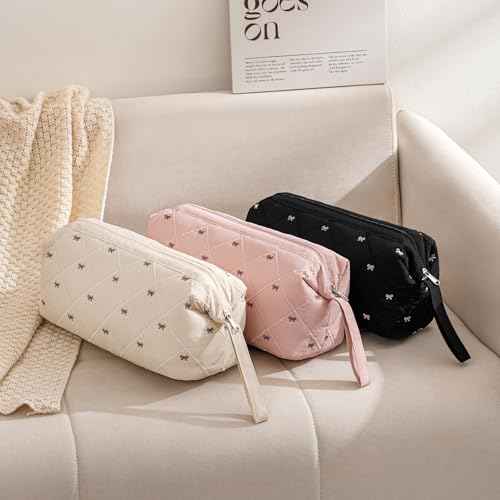 Large Quilted Hair Tools Travel Bag with Bow Pattern,Waterproof Hair Styling Accessories Storage Case for Shark FlexStyle, Dyson Airwrap Hair Dryer, Curling Iron, Revlon Hair Tools(Beige)