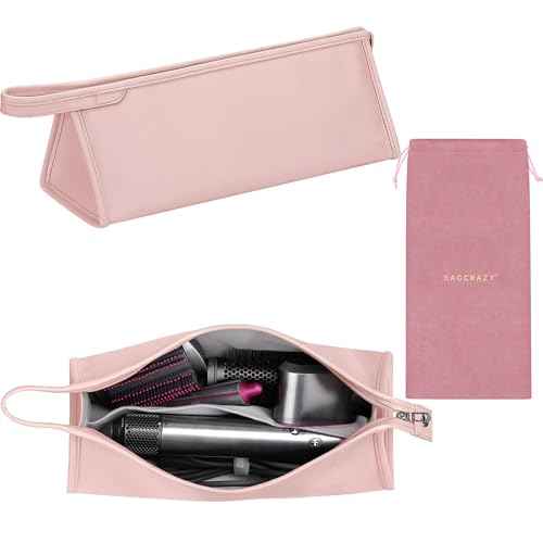 Pu Leather Travel Case Compatible with Dyson Airwrap Styler, Portable Waterproof Organizer Bag for Shark FlexStyle Attachments Storage, Pink