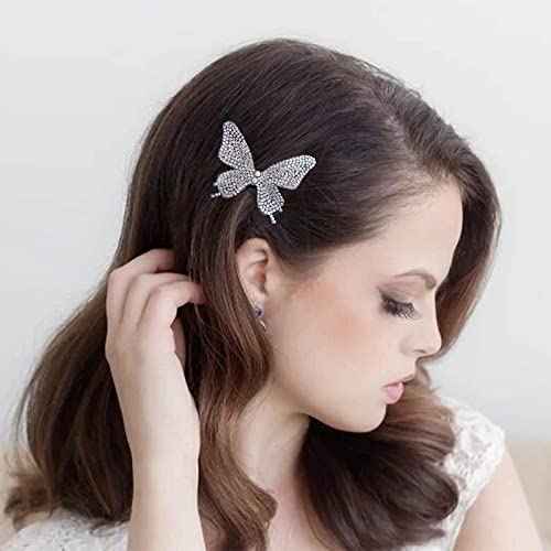 Andelaisi Silver Vintage Rhinestone Butterfly Hair Clip - Hair Securing, Hairdressing - 3D Butterfly, Solid Pattern, One Count