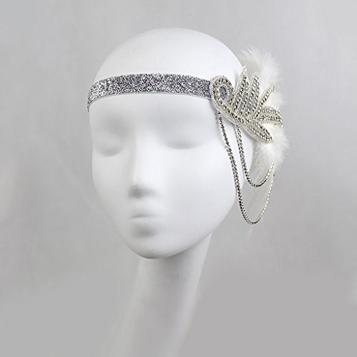 JISEN 1920s Flapper Vintage Peacock Feather Gatsby Beaded Tassel Headpiece