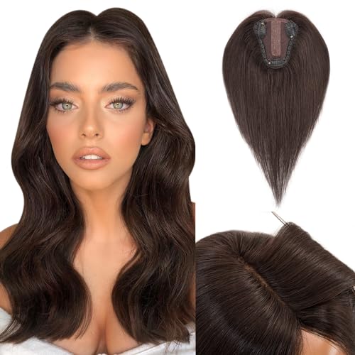 Hairro Real Human Hair Toppers, Clips in 100% Human Hairpieces for Women, 3.15"x3.94" Silk Base for Covering Thinning/Greyish Hair on Top, 12 Inch Natural Black