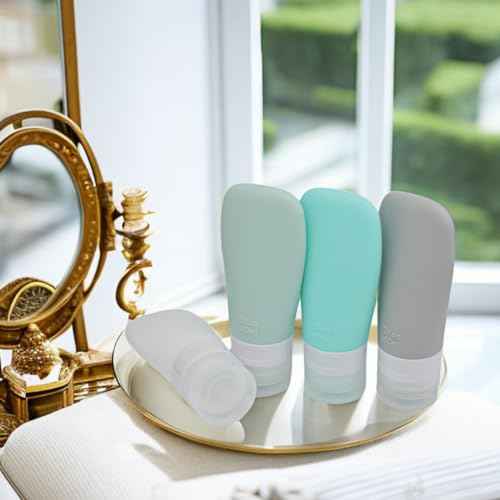 Silicone Travel Bottles, Leak Proof Squeezable Refillable Travel Accessories Toiletries Containers Travel Size Cosmetic Tube for Shampoo Lotion Soap Liquids (2oz Grey/blue/white/green)
