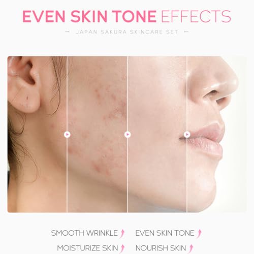 6 Pcs Skin Care Sets JAPAN SAKURA Women Beauty Gift Sets Sakura Skin Care Kit with Cleanser, Toner, Serum, Eye Cream, Lotion, Essence Cream Travel Kit for Women Teen Girls