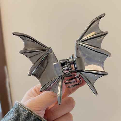 Metal Bat Wing Shape Hair Claw Clips Punk Gothic Style Barrettes - Black - No Slips Jaw Clips for Women's Halloween Party