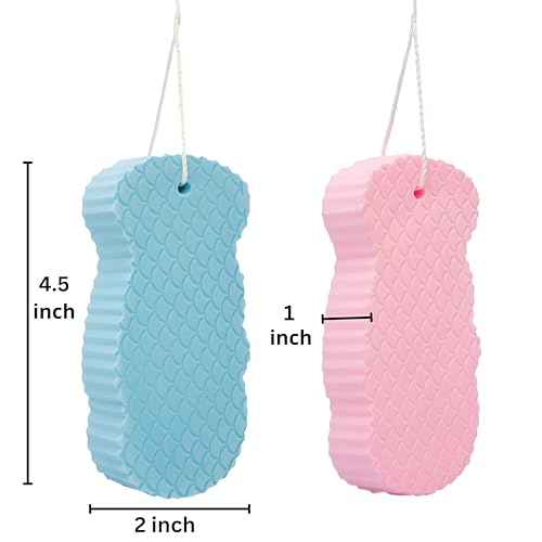 Exfoliating Sponges (4 pcs) - Super Soft exfoliating Bath Shower Sponge - Removes Dead Skin and Impurities from Body - Great for Adults and Children - Pink & Blue & White & Gray