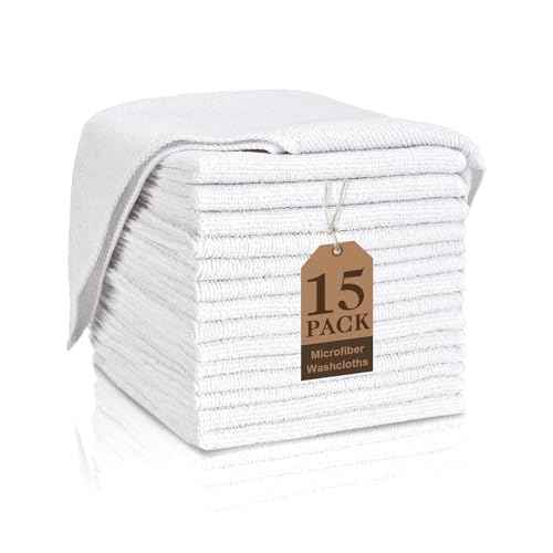 White Washcloths 15 Pack, Highly Absorbent & Quick Drying Face Towels, Premium Quality Soft Bath Towels, Multipurpose Microfiber Wash Cloths, 12x12 inches