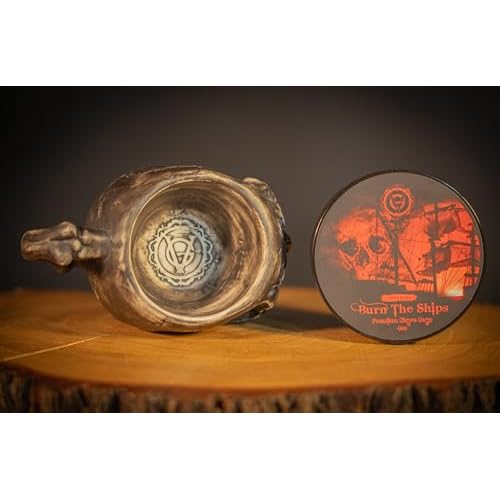 Burn The Ships Shaving Kit | Ceramic Skull Shave Bowl & Cream | Wet Razor Lather Mug | Hot Scuttle for Traditional Grooming | Shaving Soap Gift Set | Barber Accessories for Men