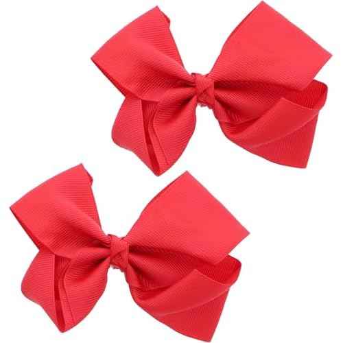 3 Inch Grosgrain Bow for Little Girls- Set of 2 (Red)