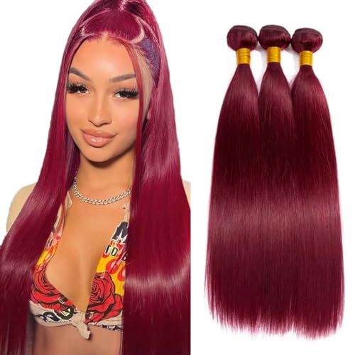 99J Human Hair Bundles 12 14 16 inch Wine Red Straight 3 Bundles Burgundy Bundle Human Hair Extensions for Women