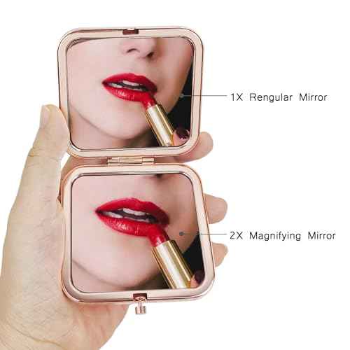 Cute Pink Compact Mirror for Women, Small Magnifying Travel Mirror, Portable 2 x 1x Magnification Folding Pocket Makeup Mirror Cosmetic Mirror for Gift Travel Essentials