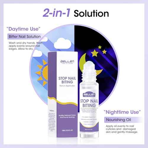 Gellen Nail Biting Treatment for Kids & Adults, Roll-On Stop Thumb Sucking Deterrent, 10ml Nail Biting Prevention, Quick Dry & Water-Resistant No Bite Nail Polish, Nail Care Solution