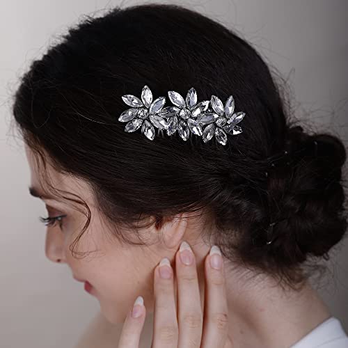 Crystal Flower Hair Comb for Women Girls Prom Crystals Hair Comb Wedding Headpiece for Bride Bridemaid Flower Girls BLUE