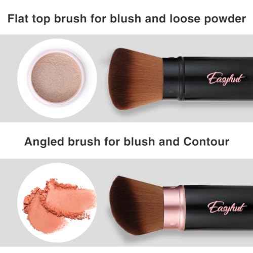 Retractable Kabuki Makeup Brushes 2 Pcs Blush Brushes Set Portable Powder Brushes with Flat and Angled Top for Liquid Cream Cosmetics Travel. (rose gold)