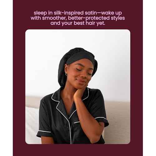 Cobana Adjustable Satin Sleep Bonnet ? Silk Bonnet & Double-Lined Night Cap for All Hair Types ? Soft, Slip-Resistant Hair Wrap for Sleeping (Black)