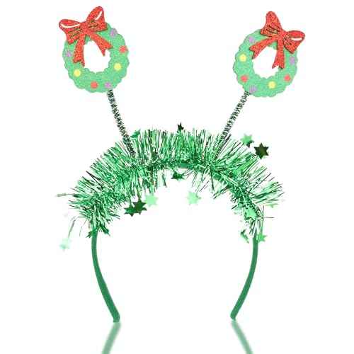 Needzo Glittery Christmas Bopper Headband, Festive Holiday Hair Accessory, One Size Fits Most, 9.5 Inches (Wreaths)