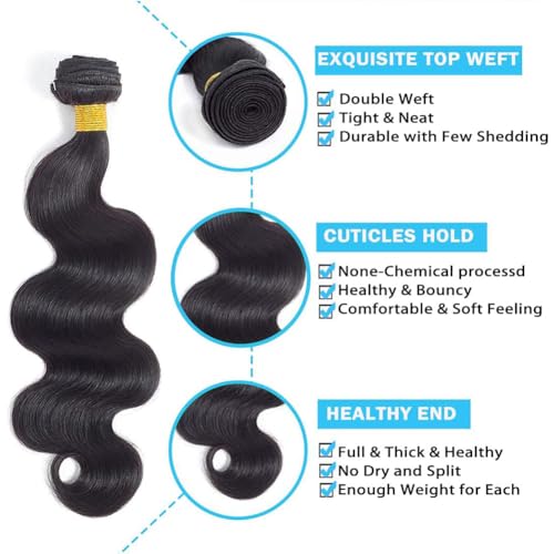 Aomllute Body Wave Bundles Human Hair 12A Grade Brazilian Human Hair Bundles Body Wave One Bundle Only 100% Unprocessed Weave Bundles Human Hair Natural Black (32 Inch)