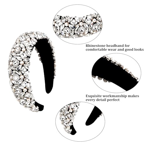 Jaciya Rhinestone Headband Bling Sparkly Crystal Diamond Headband Pearl Hairband Fashion Padded Head Band for Girls Women Hair Accessories