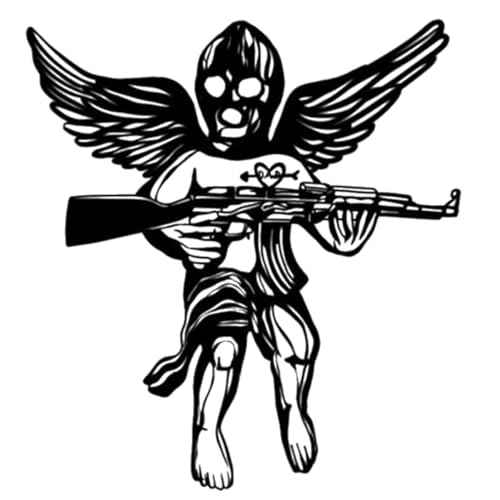 INKARTLINK Tattoo Tech, 2 Sheets Medium Semi Permanent Tattoo, Adult Art Design Temporary Tattoos, Lasts 1-2 Weeks, Waterproof, Realistic Look, No Adhesive, No Reflection (Gun-Wielding Angel Design)