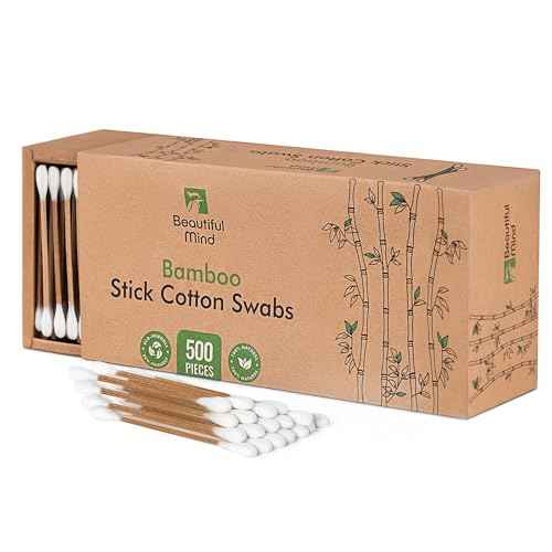 Bamboo Cotton Swabs 500 Pack - Natural Swabs for Ears, Makeup & Cleaning - Carbonized Bamboo Sticks with Soft Buds - Travel Size Q Gentle Tips - Precision Ear Cleaner Swabs - Drawer Box