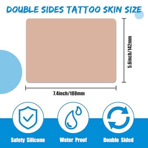 Tattoo Fake Skin - Combofix 15Pcs Double Sided Blank Tattoo Practice Skin Fake Skin, 7.4x5.6in Soft Practice Skins Fake Eyebrow for Beginners and Experienced Artists (Soft Silicone)