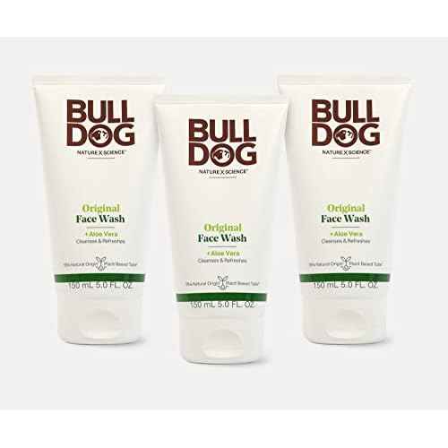Bulldog Mens Skincare and Grooming Original Face Wash with Aloe, Camelina & Green Tea, 5 Fl. Oz. - Pack of 3