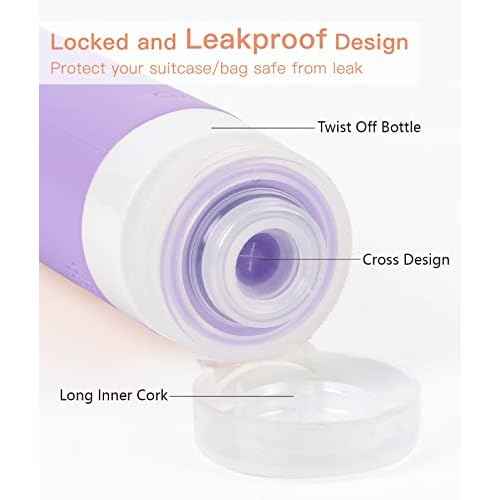 Quatish Travel Bottles for Toiletries 6 Pack, Original Patented Leakproof 3 oz Tsa Approved Travel Size Containers, BPA Free Silicone Shampoo and Conditioner Bottles, Camping Essentials