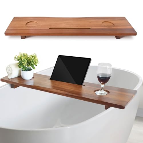 Luxe Premium Acacia Wood Bathtub Tray Caddy with Adjustable Legs, 35x9 Inch Large Wooden Bath Tub Board, Anti-Tipping Bath Shelf Over Tub, Bathtub Accessories