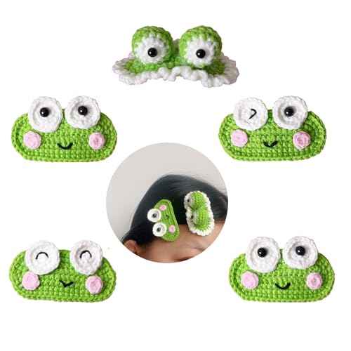 ZIUGLIKAL 5PCS Handmade Crochet Frog Clips Funny & Cute Animal Hair Clips Animal Theme Hair Clips For Girls Teenage Girls Women
