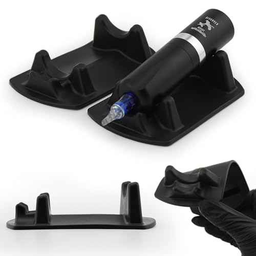Tattoo Machine Stand 2 Pack - Rubber Tattoo Pen Holder, Tattoo Machine Rack, Compatible with Rotary Tattoo Guns & Coil Machines, Anti-Slip Base, Stable Pen Display Stand (Black 2 Pack)