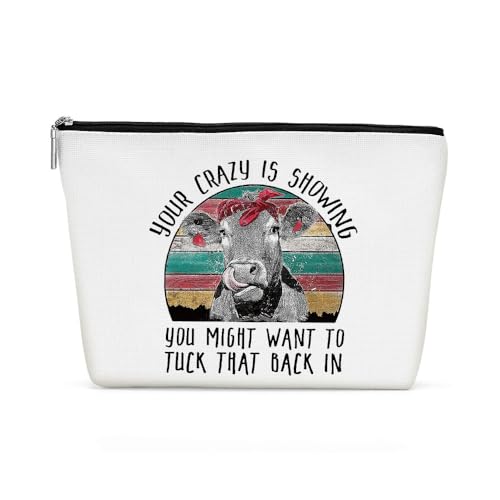 Inspirational Western Makeup Bag, Western Gifts, Western Accessories for Women, Vintage Cowgirl Cow Print Stuff Cosmetic Bag for Women Sister Mom Cow Lovers Birthday Christmas Travel Toiletry Bag