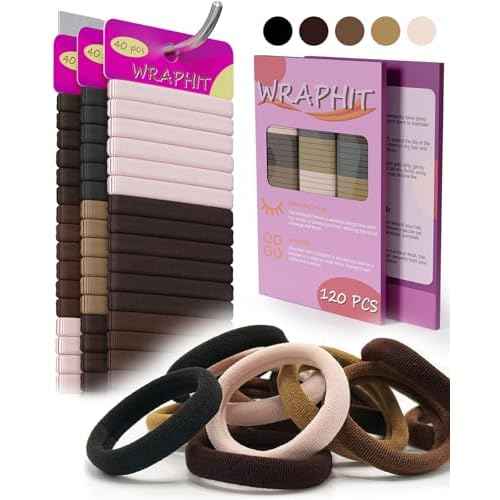 120pc Hair Ties No Damage Snag Free for Thick Hair, Seamless No Pull Elastic Ponytail Holders for Women Girls(Classic 5 Colors)