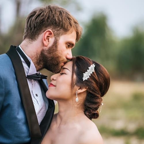 4Pcs Rhinestone Hair Clips for Women Sliver Pearl Flower Hair Barrettes Elegant Crystal Hairpins Bridal Hair Pins Wedding Hair Accessories for Bride Bridesmaid Party