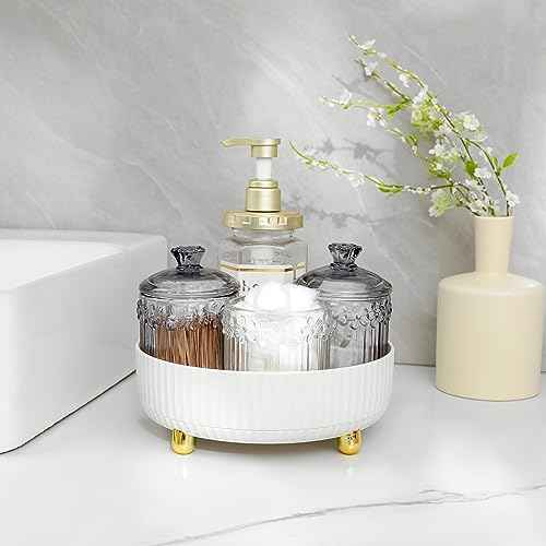 Anyoifax Makeup Perfume Organizer Tray 360 Degree Rotating Lazy Susan Skincare Lotion Organizer Spinning Cosmetics Storage for Dresser, Vanity, Bathroom Countertop, Small Ivory White