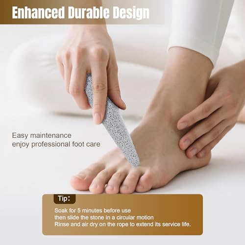 Pumice Stone for Feet Dead Skin Removal - 3-Pack Natural Volcanic Pumice Stone Set (Round, Oval, Cone) with Hanging Rope & Travel Box | Hard Skin & Callus Remover for Heels, Toes,