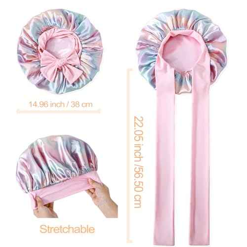 GDTOGRT Satin Silk Bonnet for Sleeping Women - Double Layer Sleep Hair Bonnets Caps for Curly Braid Hair with Tie Band